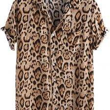 Linen Shirts for Men, Leopard Print Loose Tee